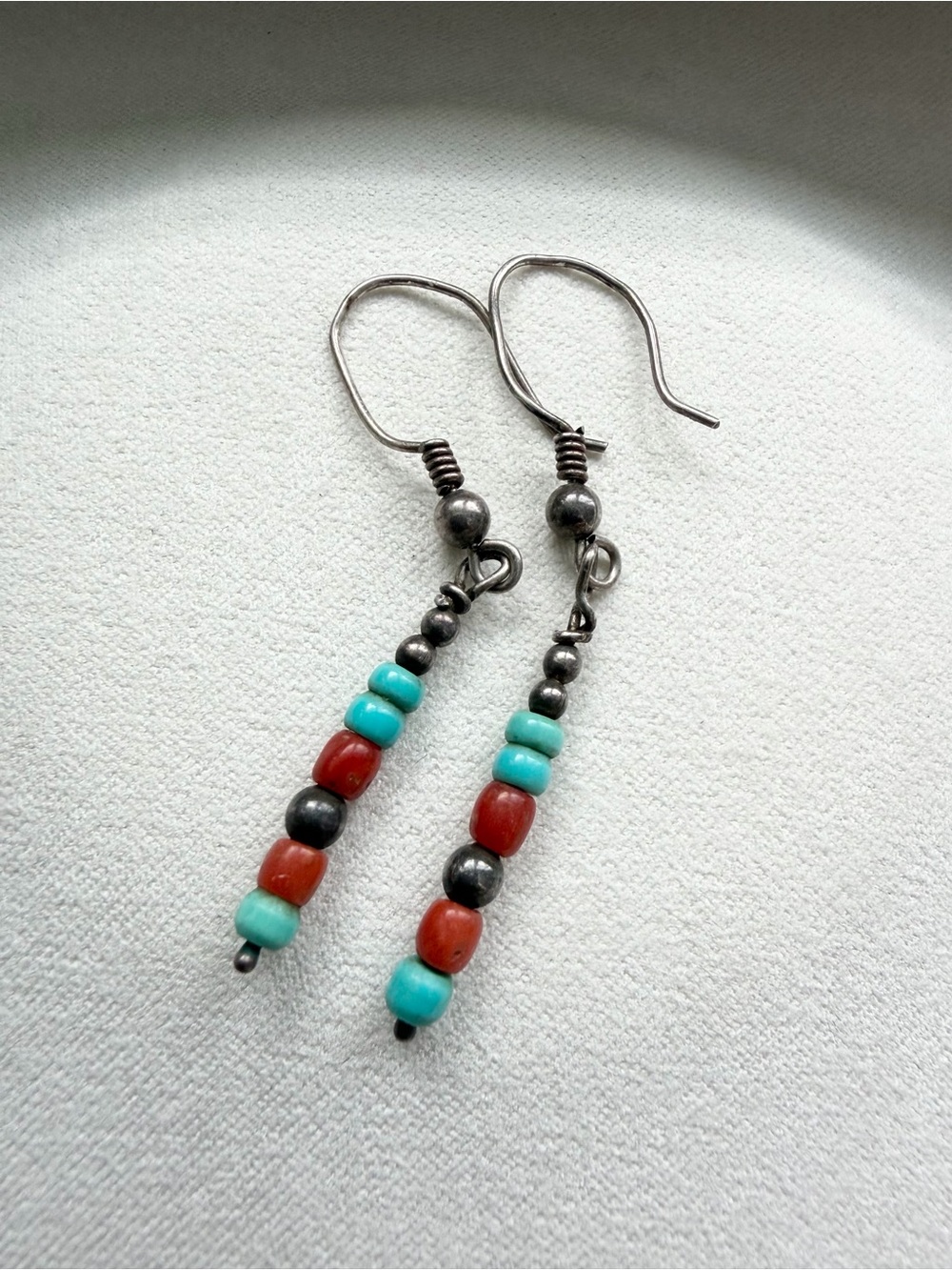 Vintage Turquoise Coral Sterling Silver Earrings